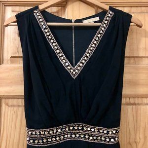 Black Full-Length Chiffon Gown with Gold Beading